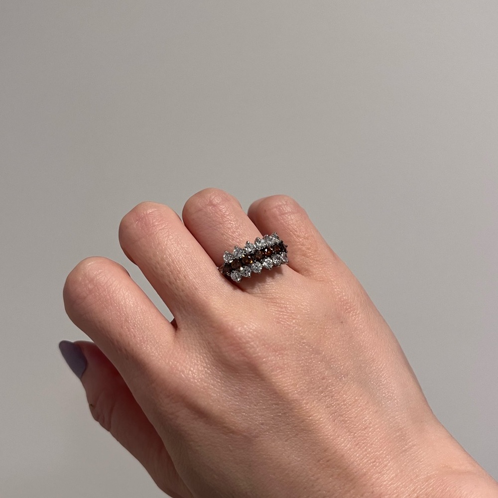 Diamonique Smoky Quartz & Diamonds Sparkle Ring